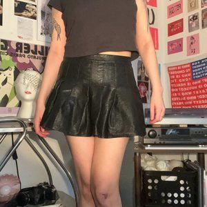 Le Lis Black Faux Leather Tennis Skirt